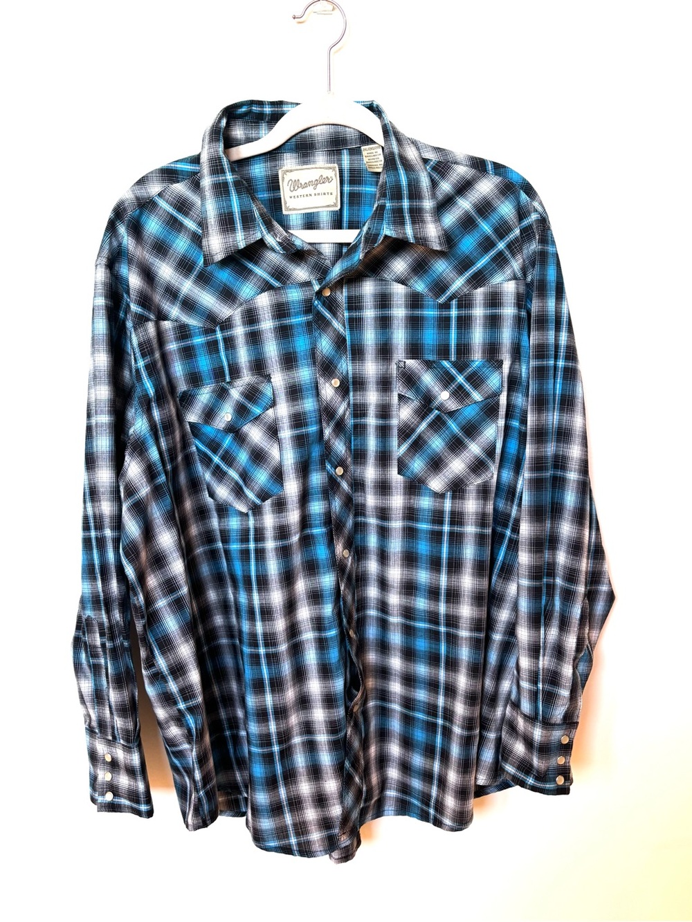 Wrangler Western Button Down shirt with pearl buttons sz 2XL cowboy rustic retro